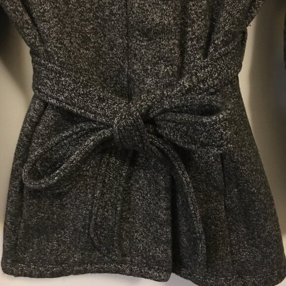 Hooded Button Up Charcoal Grey Cotton Blend Tie Waist Coat - Picture 6 of 15